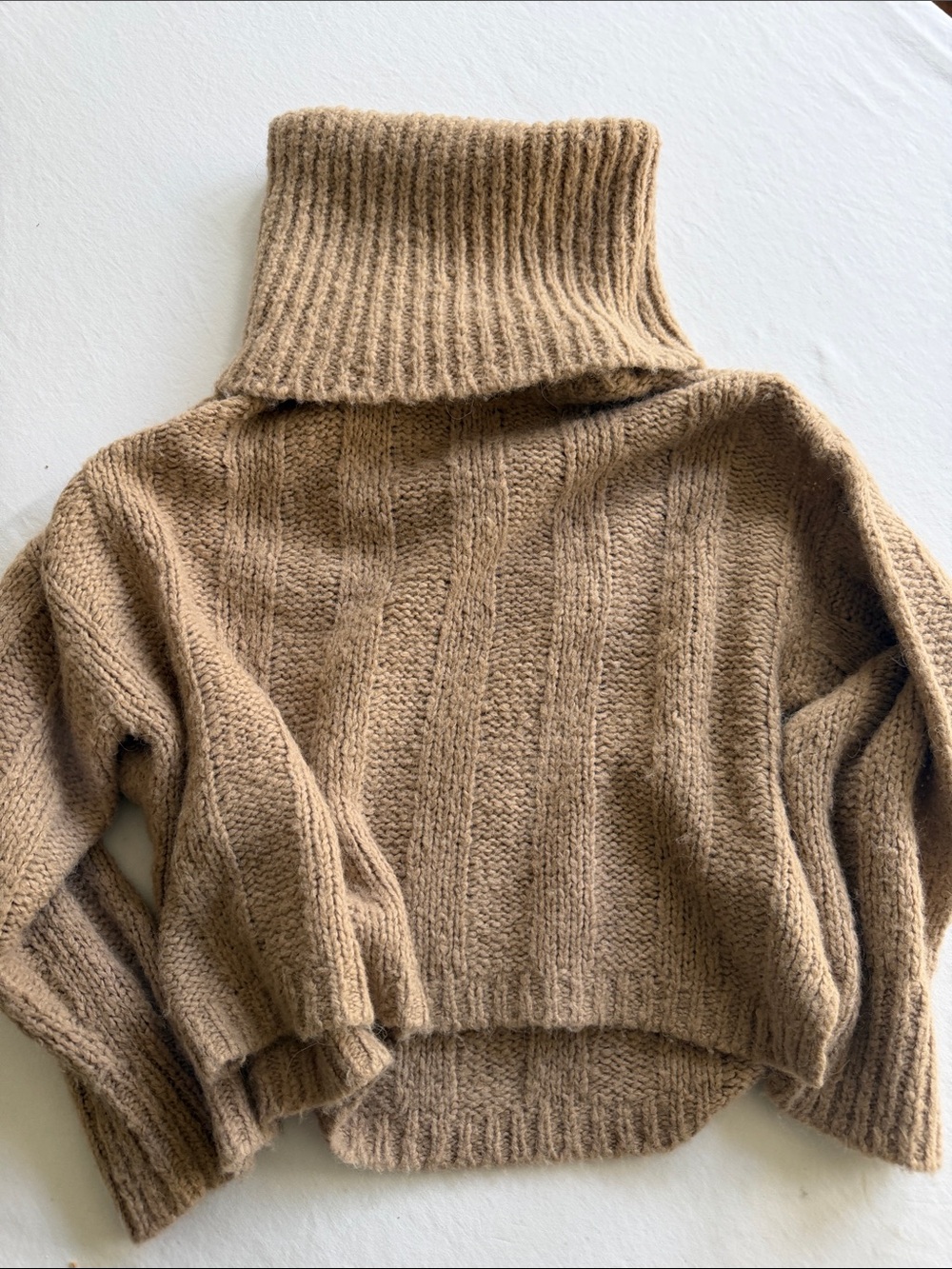 Raquel Allegra Camel Ribbed Turtleneck Sweater